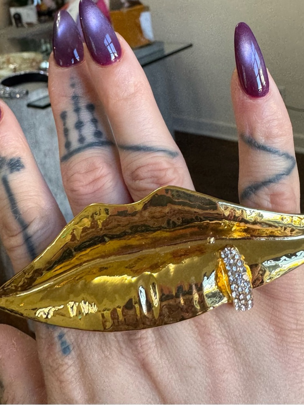 Schiaparelli Inspired Gold Pierced Mouth Double Ring NEW!